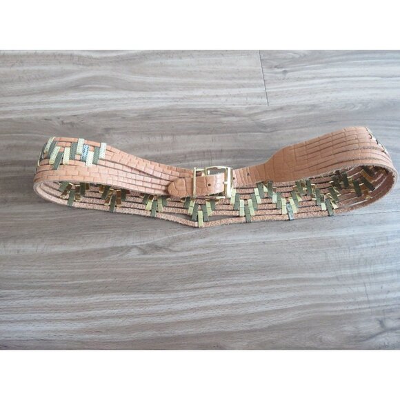 VINTAGE JOSE COTEL Multi Strand Southwestern Boho Wide Tan Leather Belt - Picture 8 of 12